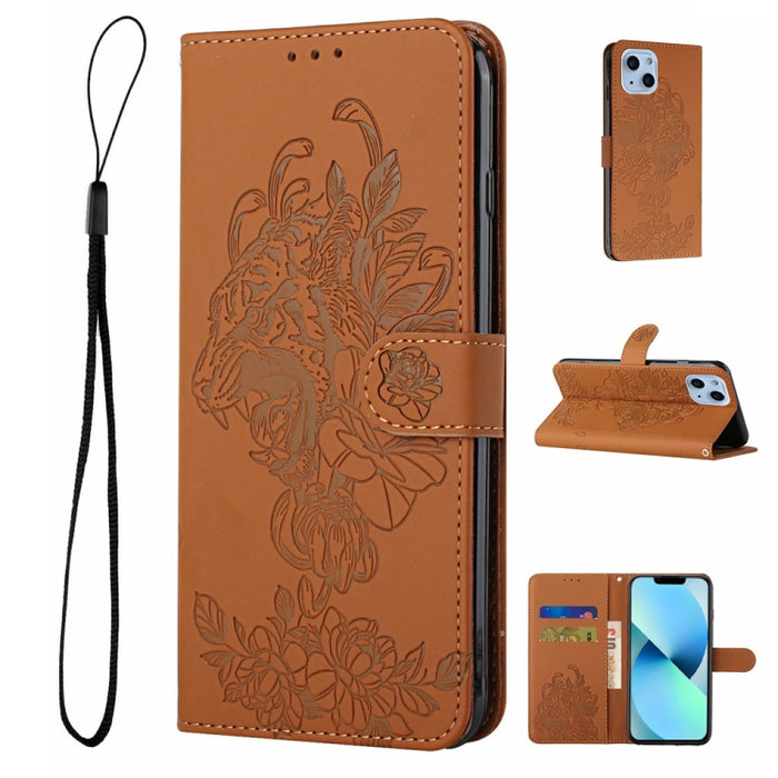 Estuche para teléfono de cuero con estampado de flor de tigre