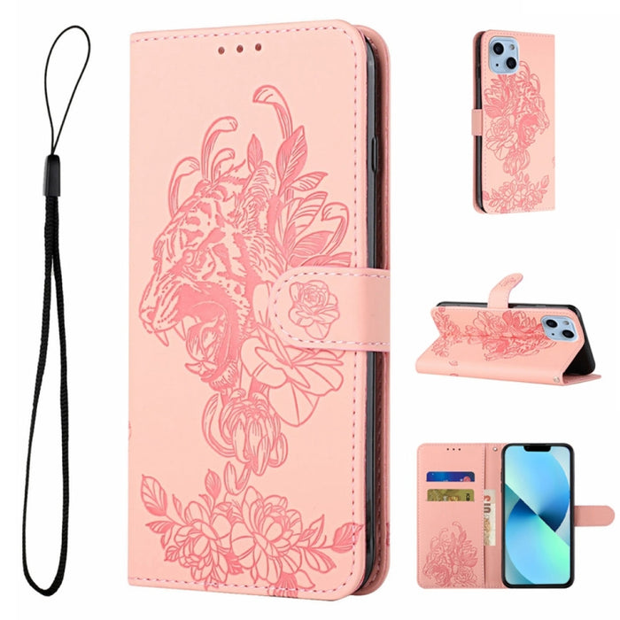 Estuche para teléfono de cuero con estampado de flor de tigre