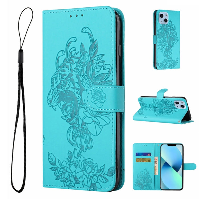 Estuche para teléfono de cuero con estampado de flor de tigre