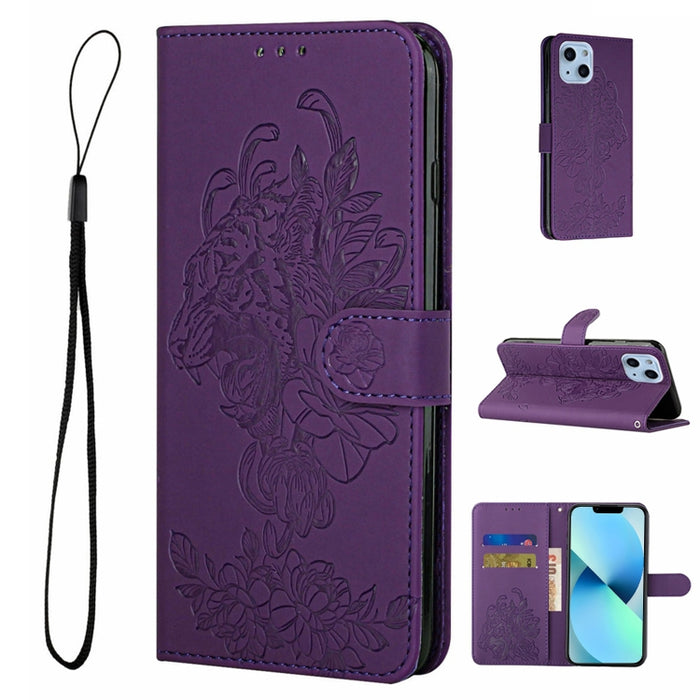 Estuche para teléfono de cuero con estampado de flor de tigre
