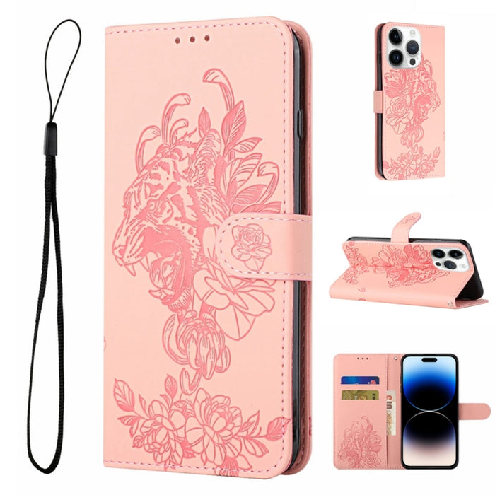 Estuche para teléfono de cuero con estampado de flor de tigre