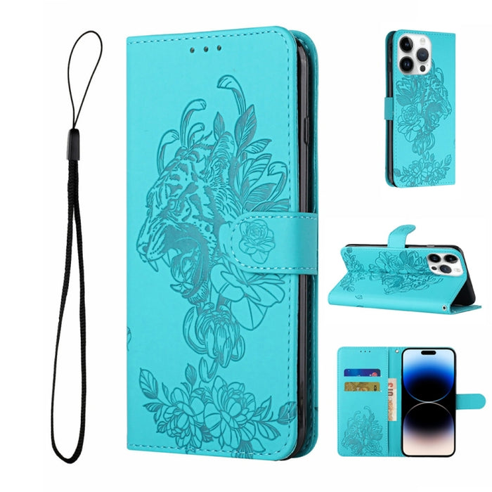 Estuche para teléfono de cuero con estampado de flor de tigre