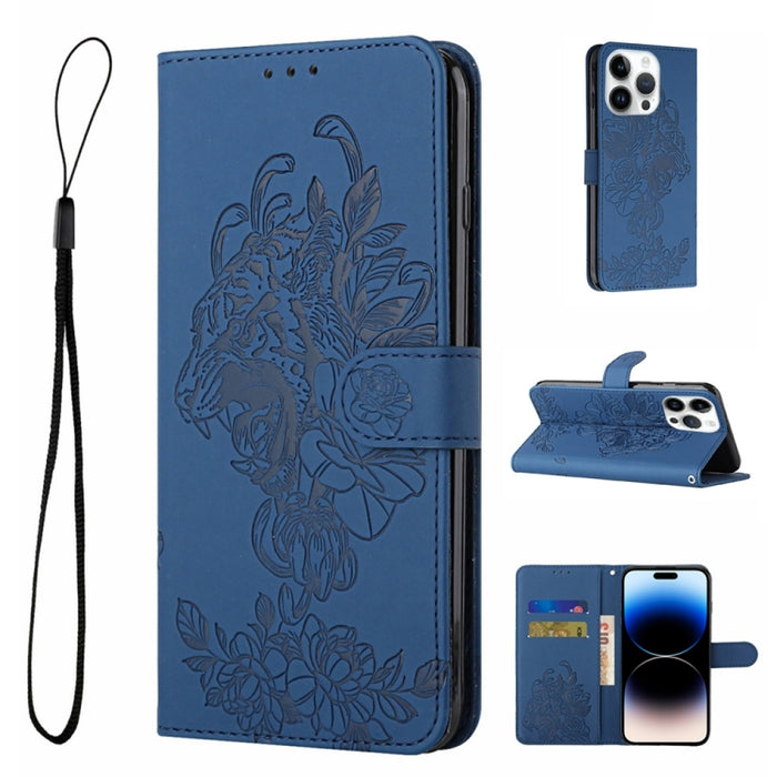 Estuche para teléfono de cuero con estampado de flor de tigre