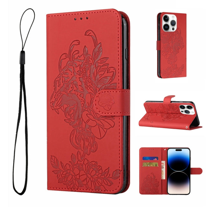 Estuche para teléfono de cuero con estampado de flor de tigre