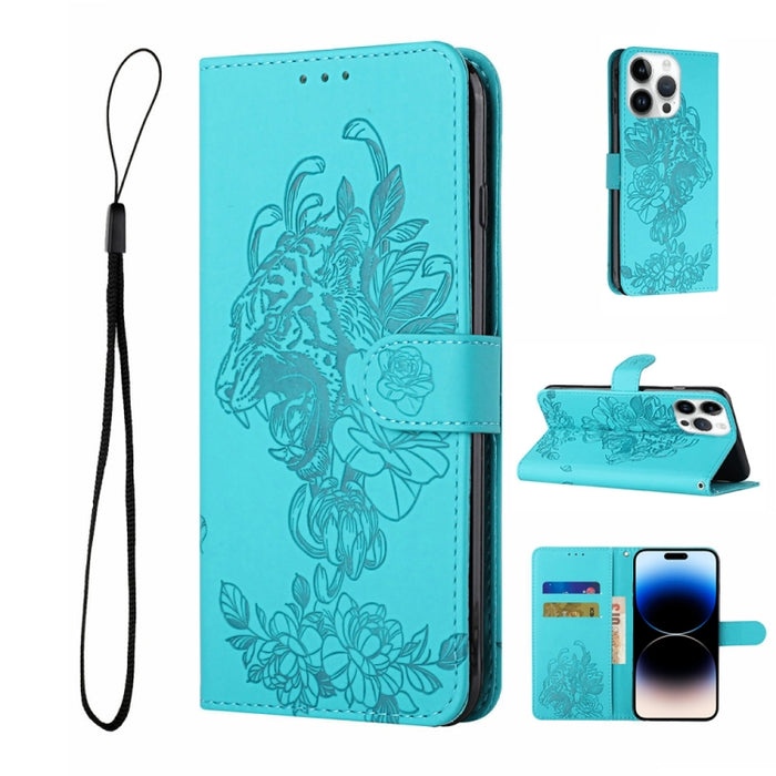 Estuche para teléfono de cuero con estampado de flor de tigre