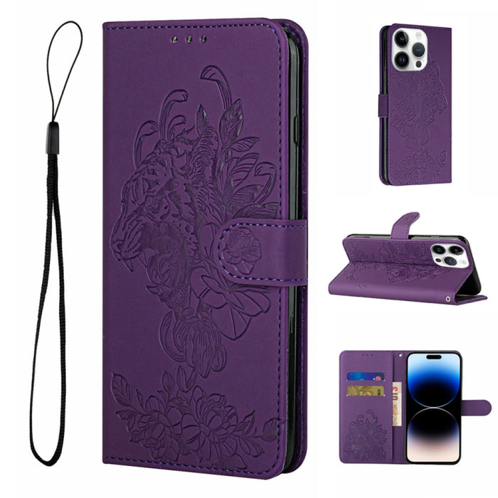 Estuche para teléfono de cuero con estampado de flor de tigre