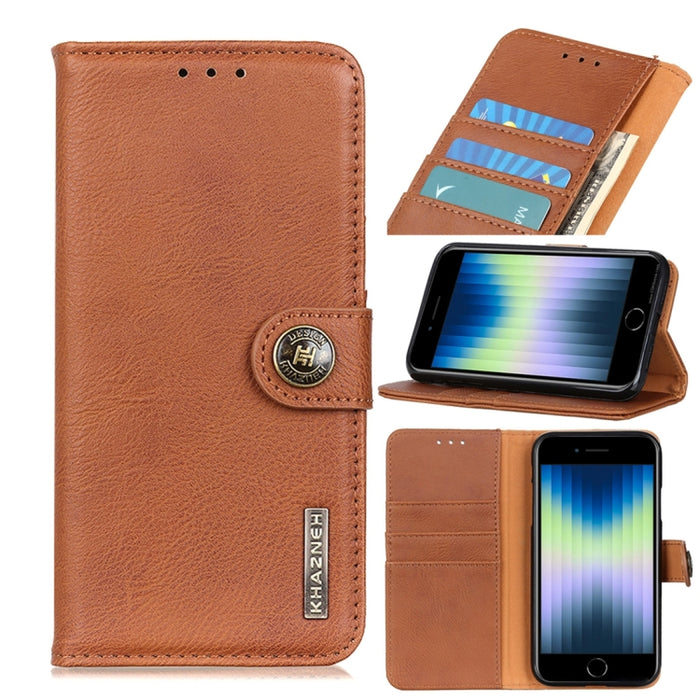 KHAZNEH Cuero de vaca Textura PU + TPU Estuche de cuero abierto izquierdo y derecho con soporte y tarjeta de línea y billetera