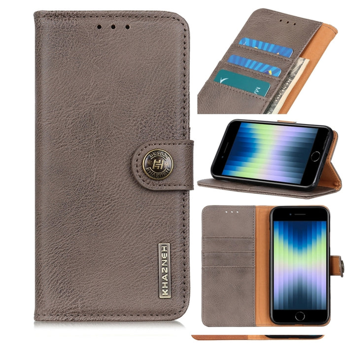 KHAZNEH Cuero de vaca Textura PU + TPU Estuche de cuero abierto izquierdo y derecho con soporte y tarjeta de línea y billetera