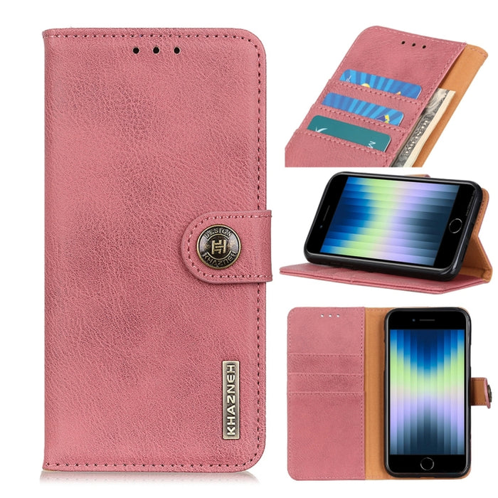 KHAZNEH Cuero de vaca Textura PU + TPU Estuche de cuero abierto izquierdo y derecho con soporte y tarjeta de línea y billetera