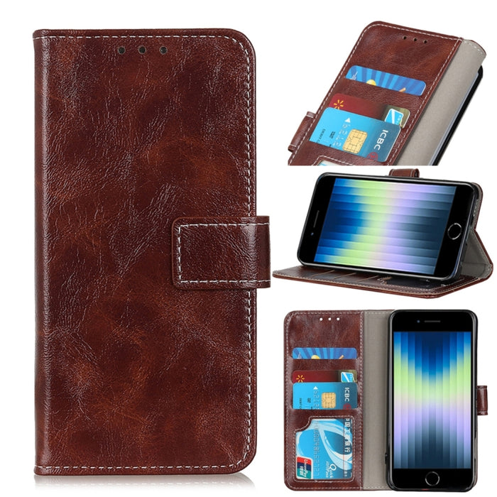Vintage Crazy Horse PU + + Estuche de cuero izquierdo y derecho con marco de fotos y soporte y hebilla delantera y trasera