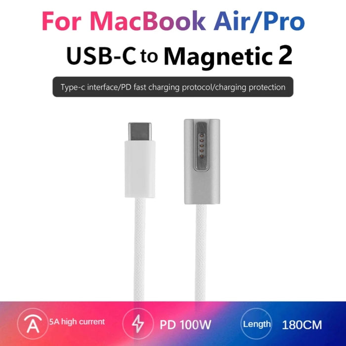 Cable de carga MagSafe 1 de 100 W y 5 pines (en forma de L) a USB-C / Type-C PD, longitud del cable: 1,8 m
