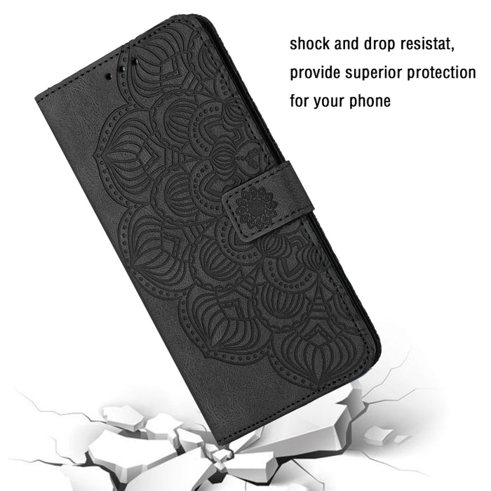 Estuche para teléfono de cuero con tapa en relieve de mandala