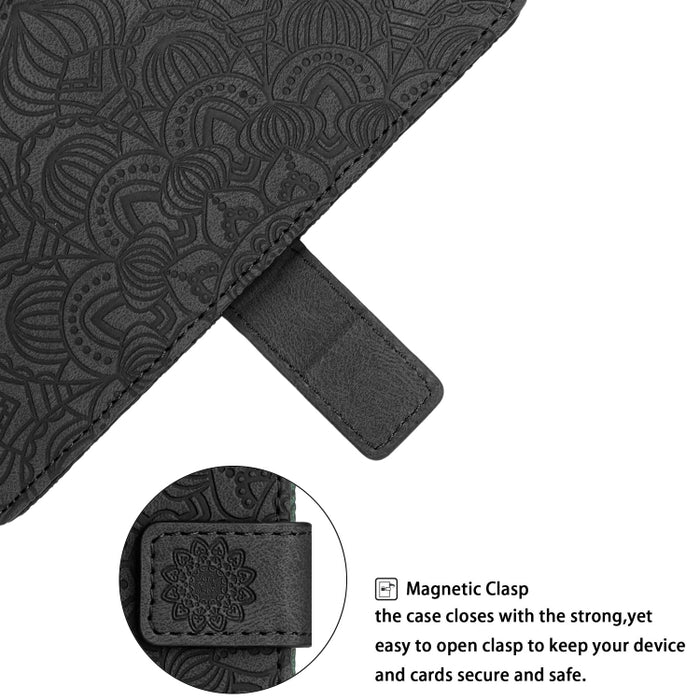 Estuche para teléfono de cuero con tapa en relieve de mandala
