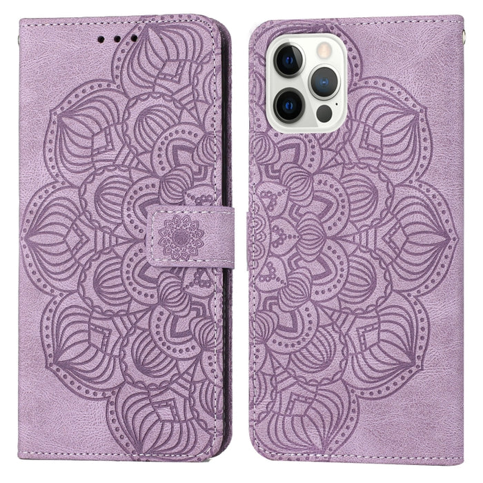 Estuche para teléfono de cuero con tapa en relieve de mandala