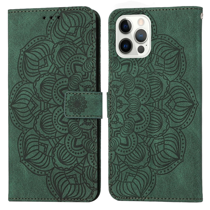 Estuche para teléfono de cuero con tapa en relieve de mandala
