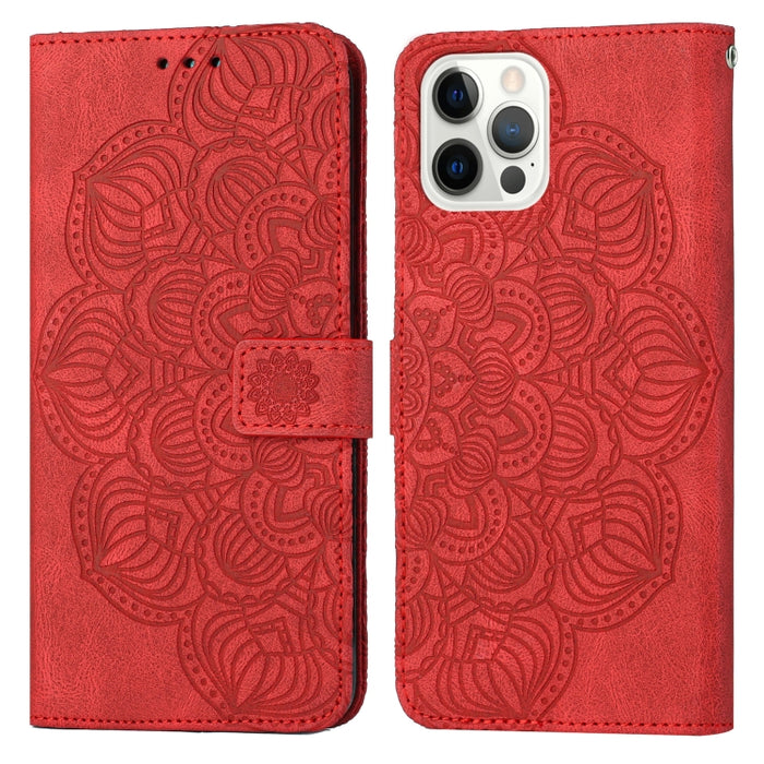 Estuche para teléfono de cuero con tapa en relieve de mandala