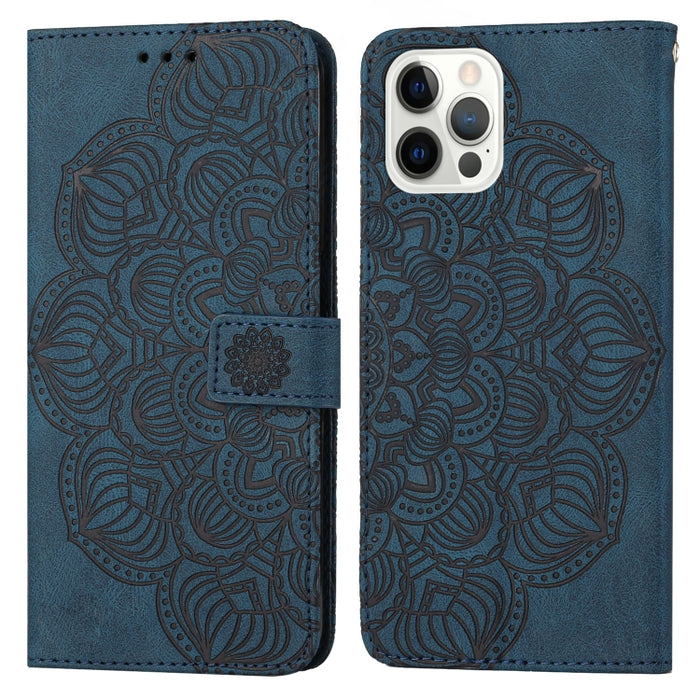 Estuche para teléfono de cuero con tapa en relieve de mandala