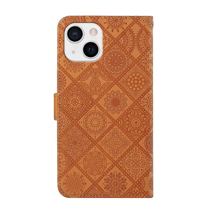 Estuche para teléfono de cuero con patrón en relieve de estilo étnico