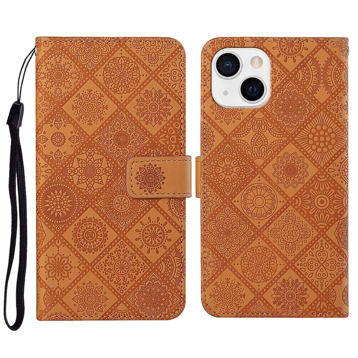 Estuche para teléfono de cuero con patrón en relieve de estilo étnico