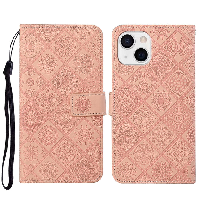 Estuche para teléfono de cuero con patrón en relieve de estilo étnico
