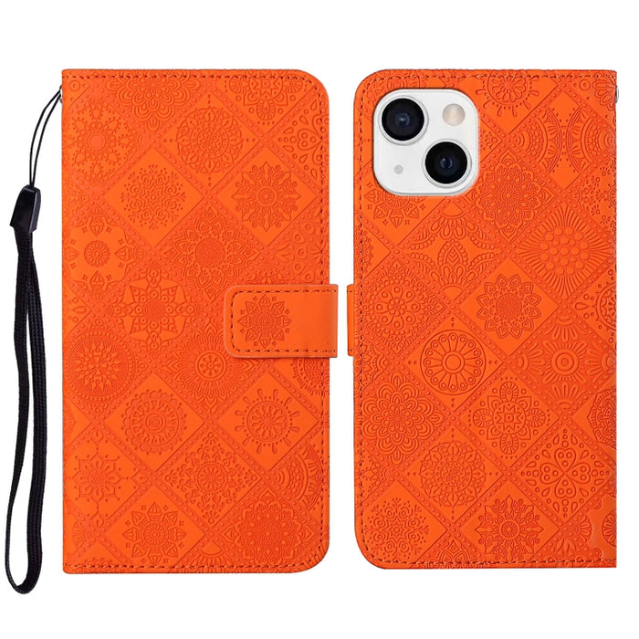 Estuche para teléfono de cuero con patrón en relieve de estilo étnico