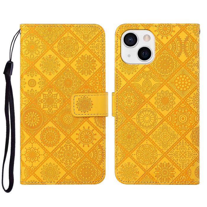 Estuche para teléfono de cuero con patrón en relieve de estilo étnico