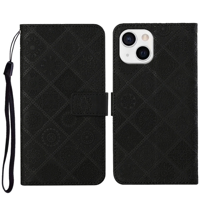 Estuche para teléfono de cuero con patrón en relieve de estilo étnico