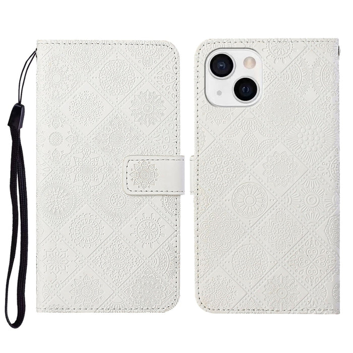 Estuche para teléfono de cuero con patrón en relieve de estilo étnico