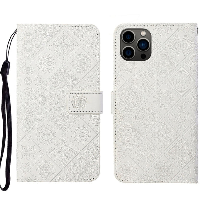 Estuche para teléfono de cuero con patrón en relieve de estilo étnico