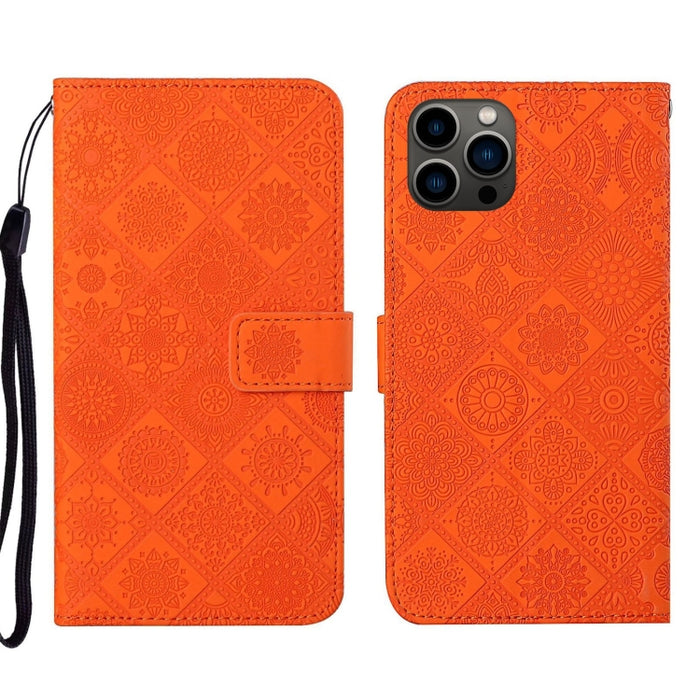 Estuche para teléfono de cuero con patrón en relieve de estilo étnico