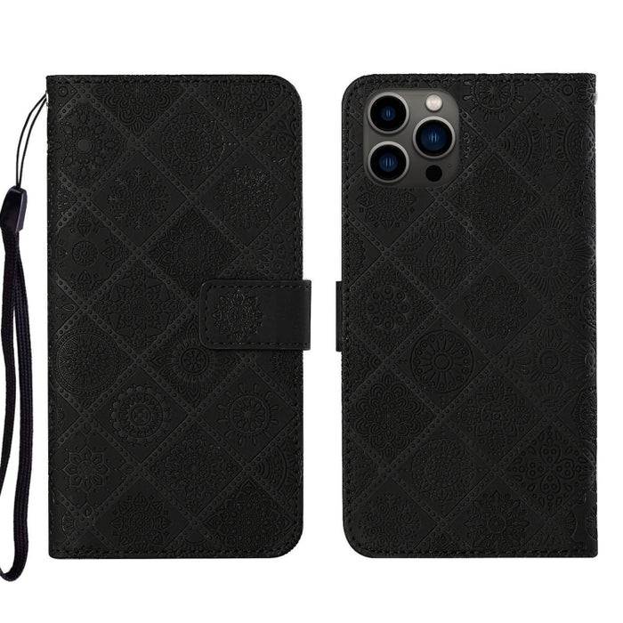 Estuche para teléfono de cuero con patrón en relieve de estilo étnico