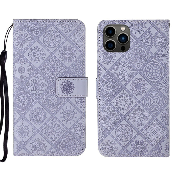 Estuche para teléfono de cuero con patrón en relieve de estilo étnico