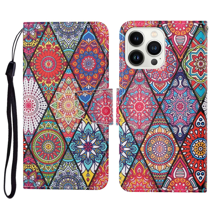 Estuche para teléfono de cuero con tapa de dibujo coloreado en 3D