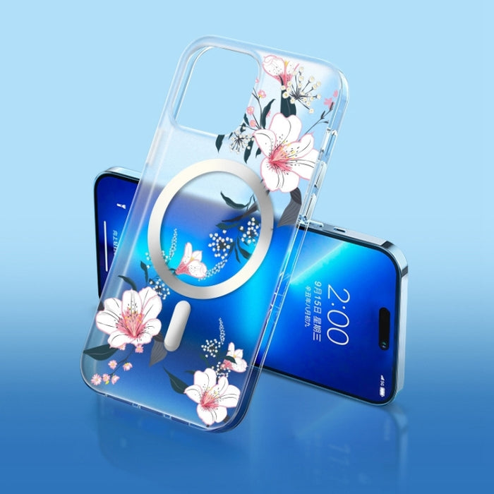 Estuche para teléfono MagSafe con diseño de flor esmerilada