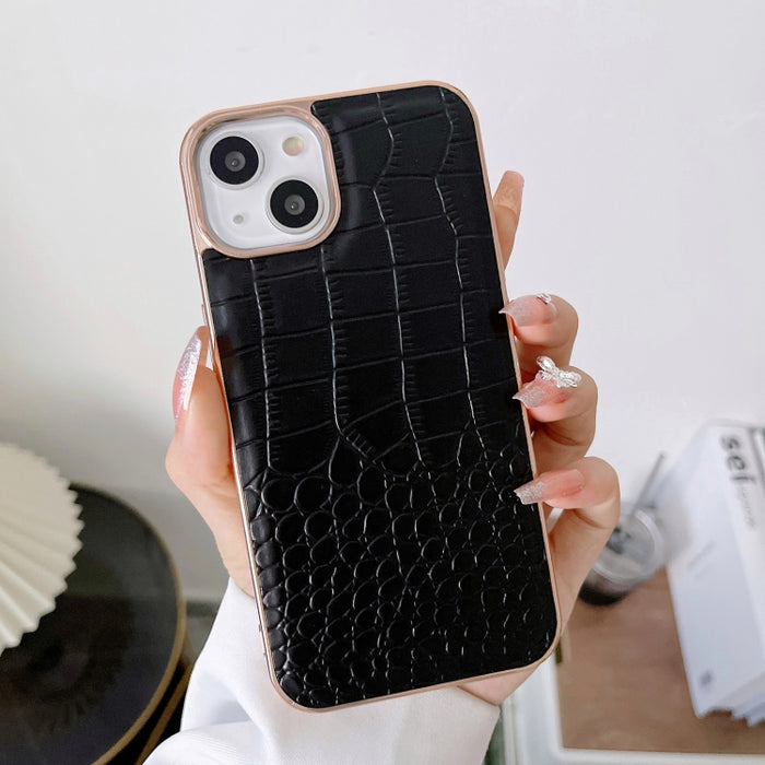 Funda de teléfono con nano galvanoplastia de cuero genuino con textura de cocodrilo, For iPhone 14, For iPhone 13