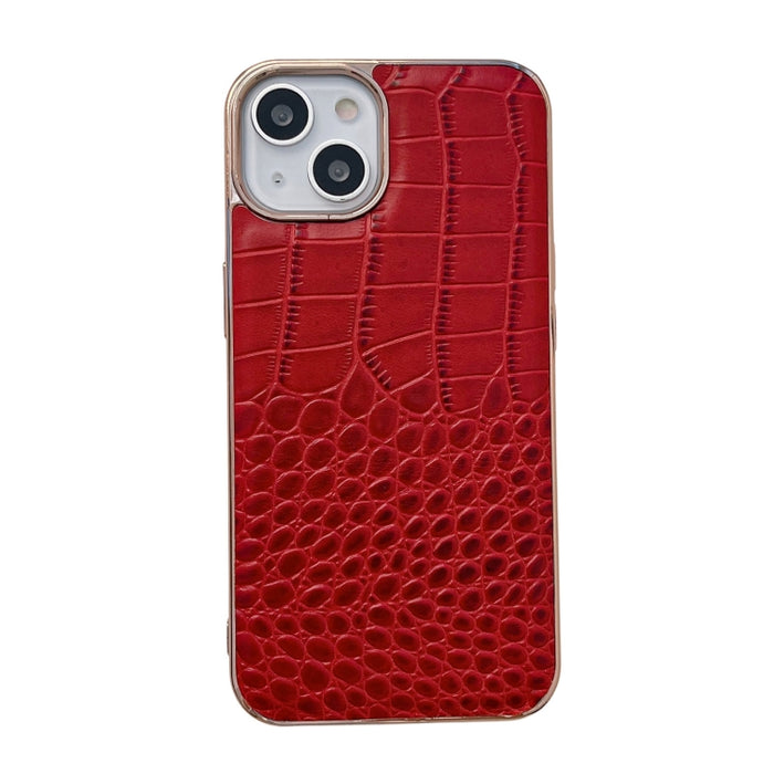 Funda de teléfono con nano galvanoplastia de cuero genuino con textura de cocodrilo, For iPhone 14, For iPhone 13