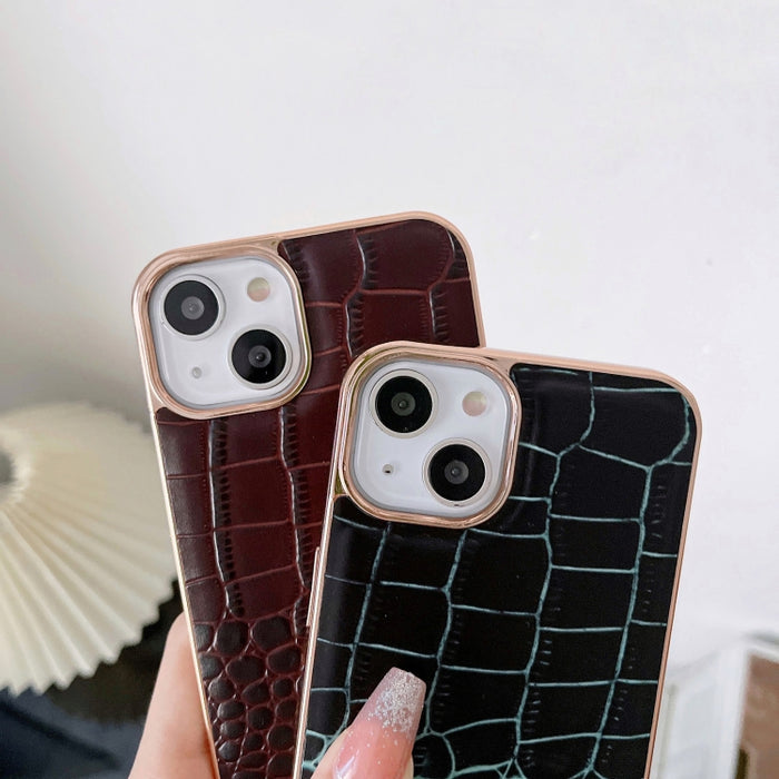 Funda de teléfono con nano galvanoplastia de cuero genuino con textura de cocodrilo, For iPhone 14, For iPhone 13