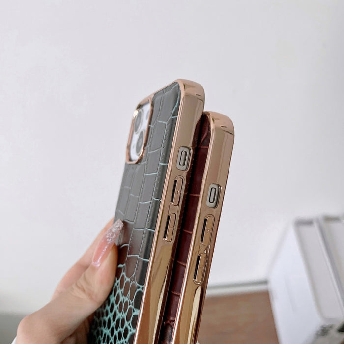 Funda de teléfono con nano galvanoplastia de cuero genuino con textura de cocodrilo, For iPhone 14, For iPhone 13