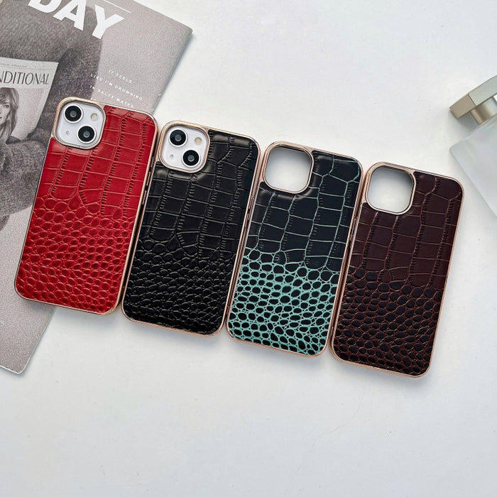 Funda de teléfono con nano galvanoplastia de cuero genuino con textura de cocodrilo, For iPhone 14, For iPhone 13