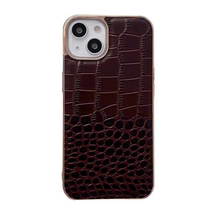 Funda de teléfono con nano galvanoplastia de cuero genuino con textura de cocodrilo, For iPhone 14, For iPhone 13