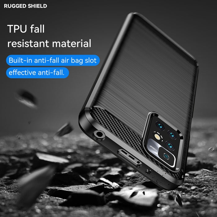 Estuche de TPU de fibra de carbono con textura cepillada, For Xiaomi Redmi 10 Prime 2022