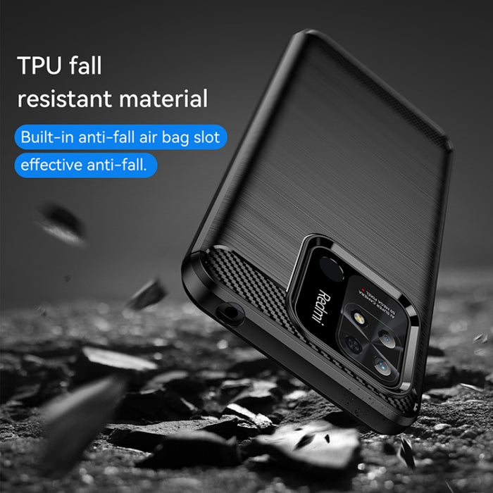 Estuche de TPU de fibra de carbono con textura cepillada, For Xiaomi Redmi 10C
