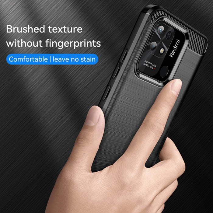 Estuche de TPU de fibra de carbono con textura cepillada, For Xiaomi Redmi 10C