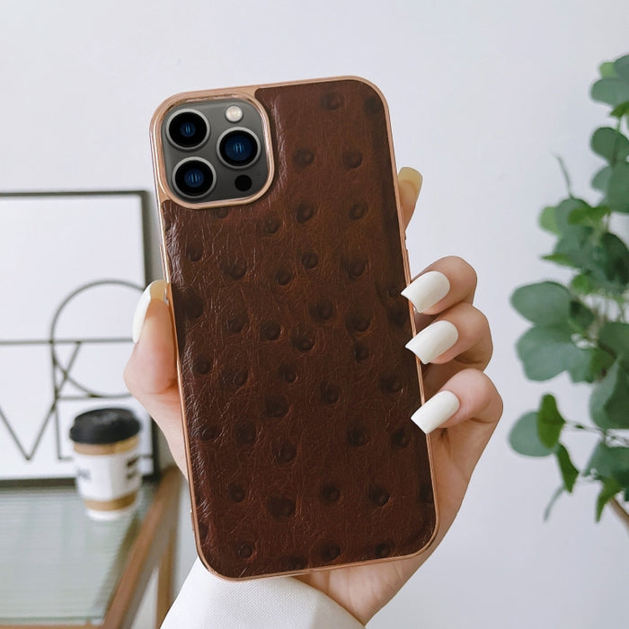 Estuche Nano de Textura de Avestruz de Cuero Genuino
