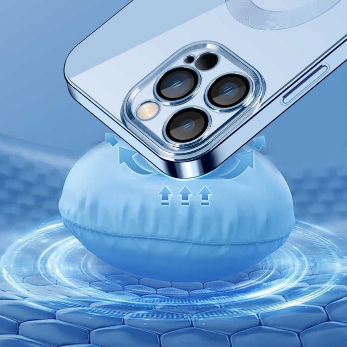 Estuche transparente para teléfono con película de lente plateada 9D