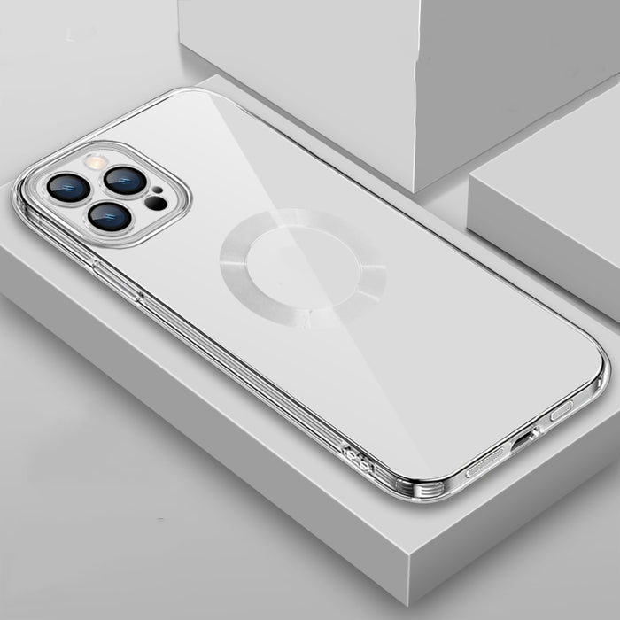 Estuche transparente para teléfono con película de lente plateada 9D