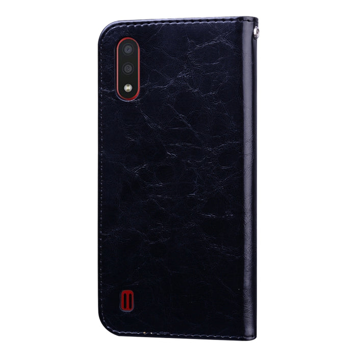 Estuche de cuero con tapa horizontal con textura de cera de aceite de estilo comercial, con soporte y ranuras para tarjetas y billetera, For Samsung Galaxy A01, For Samsung Galaxy A51, For Samsung Galaxy A71, For Samsung Galaxy A81 / Note 10 Lite      ...