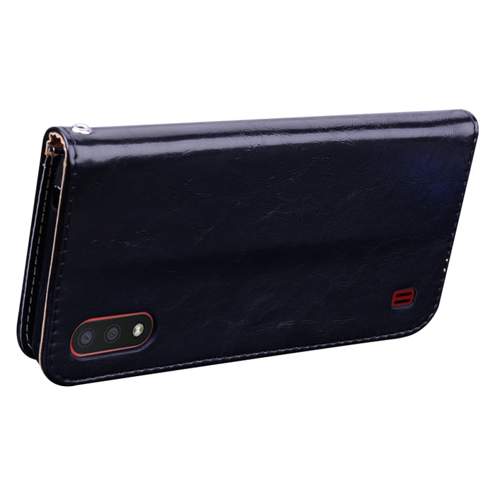 Estuche de cuero con tapa horizontal con textura de cera de aceite de estilo comercial, con soporte y ranuras para tarjetas y billetera, For Samsung Galaxy A01, For Samsung Galaxy A51, For Samsung Galaxy A71, For Samsung Galaxy A81 / Note 10 Lite      ...