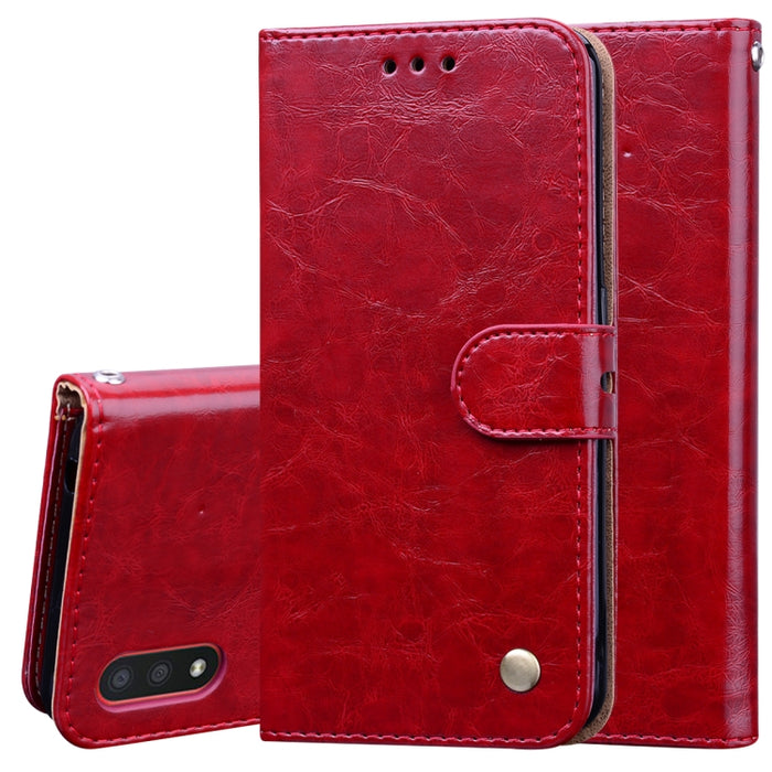 Estuche de cuero con tapa horizontal con textura de cera de aceite de estilo comercial, con soporte y ranuras para tarjetas y billetera, For Samsung Galaxy A01, For Samsung Galaxy A51, For Samsung Galaxy A71, For Samsung Galaxy A81 / Note 10 Lite      ...