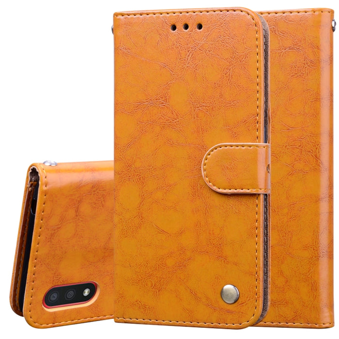 Estuche de cuero con tapa horizontal con textura de cera de aceite de estilo comercial, con soporte y ranuras para tarjetas y billetera, For Samsung Galaxy A01, For Samsung Galaxy A51, For Samsung Galaxy A71, For Samsung Galaxy A81 / Note 10 Lite      ...